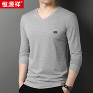 恒源祥長(zhǎng)袖T恤男士純色V領(lǐng)含桑蠶絲百搭上衣HJ149 中灰 175/92A 