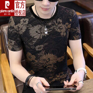 皮爾卡丹（pierre cardin）男裝冰絲短袖t恤男夏天青年個性潮流修身韓版學(xué)生圓領(lǐng)印花上衣體 單件裝【金色】 2XL 150-165斤