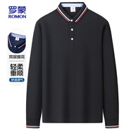 羅蒙（ROMON）雙層提花扁機領(lǐng)撞色秋季中青年長(cháng)袖螺紋t恤打底衫YR602