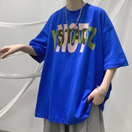嘉曄（JIAYE）短袖t恤男夏季男裝圓領(lǐng)衣服五分袖T恤青少年學(xué)生體恤潮流半袖 寶藍(lán)色 2XL
