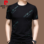 皮爾卡丹（pierre cardin）夏季寬松冰絲短袖t恤男休閑夏裝薄款圓領(lǐng)半袖體恤上衣男 317黑色短 袖 185/3XL推薦170-190斤