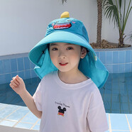 黛米安妮莎兒童帽子夏遮陽(yáng)帽太陽(yáng)帽大帽檐男女童防曬帽旅游防紫外線(xiàn)漁夫帽 湖藍色【可扎馬尾】 48-54cm【帽圍可調節】