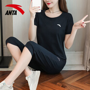 安踏（ANTA）運(yùn)動(dòng)套裝女士夏季新款梭織休閑服冰絲速干健身七分褲官網(wǎng)男女同款 -7基礎(chǔ)黑+基礎(chǔ)黑 L/175