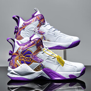 耐克喬丹毒液籃球鞋男秋冬款男童高幫曼巴實(shí)戰球鞋學(xué)生兒童加絨運動(dòng)鞋 白紫(網(wǎng)紅款) 33