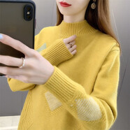 冬季大學(xué)生羊毛衫女高中生女孩初中學(xué)生菱形保暖毛衣 大號碼毛線(xiàn)衣 少女內搭半領(lǐng)羊毛打底衫 黃色 M 105-115斤
