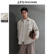 太平鳥(niǎo)男裝襯衫休閑秋季小香風(fēng)襯衫粗花呢肌理上衣男 米黃色 XL