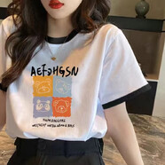 歐洛黛短袖t恤女2025夏季新款寬松百搭顯瘦時尚休閑體恤女上衣女士短袖 [黑領] 四方熊 L