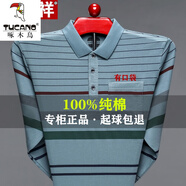 啄木鳥純棉長袖t恤男士春秋翻領(lǐng)體恤中老年商務(wù)休閑polo保羅衫爸爸裝 HZ-9563 湖蘭色 180/2XL推薦155-170斤