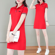 啄木鳥(niǎo)（TUCANO）夏季連衣裙女2023新款時(shí)尚洋氣裙子小個(gè)子中長(cháng)款polo領(lǐng)短袖T恤裙 紅色 M _(80-95斤)