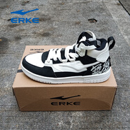 鴻星爾克（ERKE）【電池熊貓】鴻星爾克男鞋輕便滑板鞋高幫板鞋時尚運(yùn)動鞋 正黑/正白 40