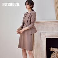 ROEYSHOUSE 羅衣知性純色職業(yè)套裝女秋裝新款西裝外套連衣裙兩件套11782 咖色 L