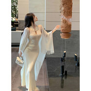 風(fēng)采兔 新中式盤(pán)扣改良連衣裙女2024夏針織裙子溫柔風(fēng)無(wú)袖修身魚(yú)尾長(cháng)裙 披肩 均碼