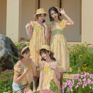 森女部落原創(chuàng  )田園風(fēng)系列款掛脖吊帶連衣裙度假風(fēng)長(cháng)裙甜美風(fēng)閨蜜裝 黃色掛脖連衣裙（單件） S