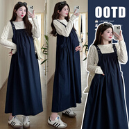 韻暖香孕婦連衣裙套裝秋季2024新款高級感秋裝波點(diǎn)上衣藍色背帶裙兩件套 波點(diǎn)上衣+背帶褲 M