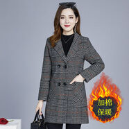 蘭威費雷格子外套秋冬加厚高檔外套50女中長(cháng)款呢子大衣 三號色（加棉冬季） 2XL （建議110-125斤）