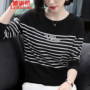 蕾諾希 2023新款長(cháng)袖T恤女棉條紋字母百搭上衣外穿秋衣上衣打底衫8352 黑色條紋 M