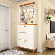 和悅怡北歐超薄鞋柜家用門口入戶翻斗玄關(guān)柜一體鞋柜新款簡約實木腿鞋架 50*17*208cm單層鞋柜+衣架 包安裝