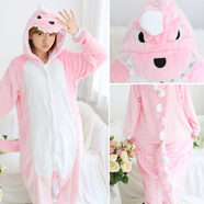 夢(mèng)舒紛卡通動(dòng)物連體恐龍睡衣女秋天情侶加厚冬季可愛(ài)成人珊瑚絨 粉恐龍 S號 身高150-160