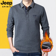 JEEP SPIRIT吉普休閑t恤男長(zhǎng)袖加絨厚款polo翻領(lǐng)體恤衫秋冬打底保暖上衣5121 PS5121灰色 L碼建議140-155斤穿著