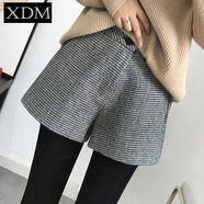 熊迪明毛呢短褲女外穿秋冬季2019韓版新款加厚闊腿褲呢子休閑打底靴褲子 黑白格子 XL(收藏店鋪優(yōu)先發(fā)貨)