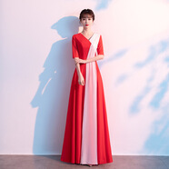 奈久留美大合唱團演出服裝女長裙新款成人獨唱舞臺紅歌朗誦指揮晚禮服2025 紅色 XXL