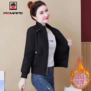 AEMAPE外套女2026春秋冬季新款小個(gè)子短外套女洋氣時(shí)尚休閑棒球服女 黑色 加絨 S _80-90斤