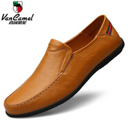 西域駱駝（VANCAMEL）皮鞋男真皮軟皮軟底商務(wù)休閑豆豆鞋男春秋季一腳蹬懶人中年爸爸鞋 8222黃棕 男款 x 38 標準皮鞋尺碼