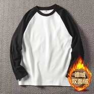 嘉曄（JIAYE）長(zhǎng)袖T恤男士港風(fēng)復(fù)古插肩撞色雙面德絨新款內(nèi)搭打底衫男 白色 5XL