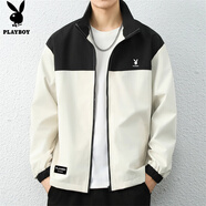 花花公子（PLAYBOY）夾克男士外套男裝春秋季休閑立領(lǐng)潮流上衣服 米白 XL