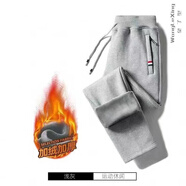 望了型 褲子男秋冬季加絨褲新款加厚休閑褲男寬松束腳男士運動(dòng)褲子男裝 紅標直筒【不倒絨】淺灰 1條 4XL