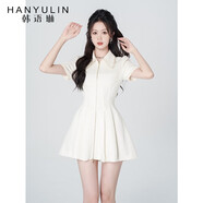 韓語(yǔ)琳空間韓語(yǔ)琳白杏色小香風(fēng)連衣裙女2023年夏季新款時(shí)尚休閑高級感短裙子 白杏色 S  下單后5天發(fā)貨