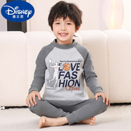 迪士尼品牌男童秋衣秋褲純棉兒童內(nèi)衣套裝春秋長(zhǎng)袖棉毛衫家居服男孩睡衣 灰運(yùn)動(dòng)籃球 中領(lǐng) 150(適合140-150cm，9-10歲)