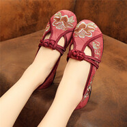 京睿老北京布鞋女鞋單鞋繡花鞋古風(fēng)鞋子女漢服鞋夏季民族風(fēng)淡雅平底 紅色2-79 39