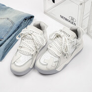 古帝戈（GUDIGE）面包男鞋新款男士韓版運動(dòng)休閑板鞋補丁小眾情侶款小白鞋子女 白灰 41 男款