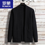 ROMON春秋季新款潮流男士開衫針織衫外穿毛衣外套秋冬線衣新品 QDTYS-8095黑色 XL