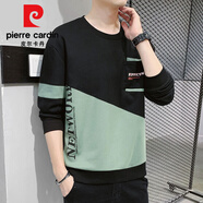 皮爾卡丹（pierre cardin）長袖t恤男士加絨衛(wèi)衣男裝秋冬季新款寬松圓領打底衫內搭體恤外套 21116草綠 L