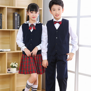 布恩普深圳市小學(xué)生春秋禮服五件套深圳校服馬夾長(zhǎng)袖襯衣男女裙子 男秋禮服四件套 130