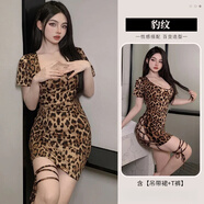 蜜桃貓 性感鏤空修身包臀連衣裙制服誘惑火辣床上免脫- 豹紋 均碼【80-120斤】