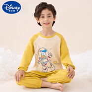 迪士尼男童睡衣春秋款純棉兒童家居服全棉大童青少年男孩2025新品 淺黃色07 120 cm 【建議體重20-39斤】