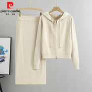 皮爾卡丹（pierre cardin）歐洲站名媛高級感小香風(fēng)洋氣韓系燙鉆毛衣開衫外套女春秋短裙套裝 杏色 均碼