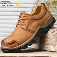 德國駱駝動(dòng)感秋季新款頭層牛皮戶(hù)外休閑皮鞋耐磨防滑軟底工裝鞋男大碼 8809ms淺棕（系帶） 39