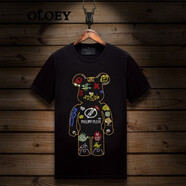 OLOEY 香港潮牌骷髏頭燙鉆短袖t恤男夏季新款潮流半袖修身大碼冰絲T恤 76黑色 S