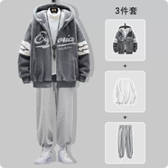 項(xiàng)后【項(xiàng)后】羊羔絨外套男套裝冬季棉襖連帽加厚棉衣棉服學(xué)生三件套裝 灰色棉衣加絨506+毛衣+加絨褲子 XL
