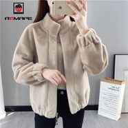 AEMAPE外套女2025春秋冬季新款時(shí)尚氣質(zhì)百搭皮毛一體女士短外套女上衣 淺咖色_【皮毛一體】 M _【建議95-105斤】