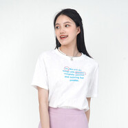 唯唯（WEWE）夏季新款女裝T恤短袖圓領(lǐng)時尚字母上衣 米白 M(165)