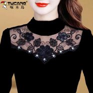 啄木鳥(niǎo)（TUCANO）蕾絲打底衫女長(cháng)袖2024秋冬新款黑色修身百搭棉質(zhì)加絨加厚t恤上衣 77#(春秋薄款) XL