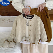 迪士尼（Disney）寶寶毛衣春秋薄款外套女小童男童嬰兒針織衫韓版毛線衣外搭開衫秋 米色 單件針織開衫 90cm