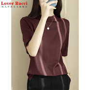 LOVER RUCCI高級紫色半高領(lǐng)冰絲短袖t恤上衣女夏季新款正肩寬松五分袖針織衫 深棕色~品質(zhì)升級 2XL 【建議130-140斤】
