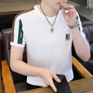 朗光春夏季圓領短袖T恤男修身潮流上衣體恤打底衫半截袖男裝衣服 2102 白色 XL/175