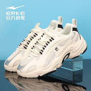 鴻星爾克（ERKE）紅星跑步運(yùn)動(dòng)鞋情侶鞋軟底防滑厚底百搭增高跑步鞋舒適老爹鞋 橡芽白/正黑男款 40